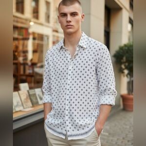 ABERCROMBIE Viscose Printed Long Sleeve ButtonFront Resort Shirt. L NWT